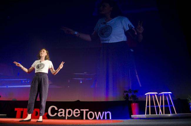 Mel Mwevi on stage at TEDxCapeTown 2016